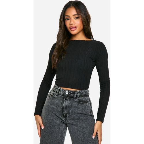 Top De Manga Larga Y Canalé Cardado Con Cuello De Caja - boohoo - Modalova