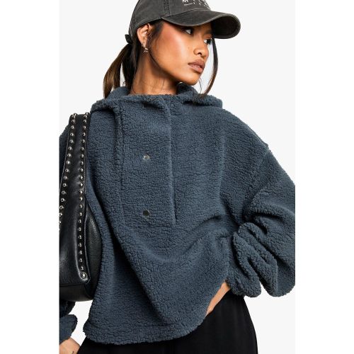 Sudadera De Borreguito Con Capucha, Oversize Y Botones De Presión - boohoo - Modalova