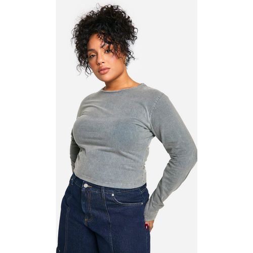 Top Plus Size a maniche lunghe in lavaggio acido - boohoo - Modalova