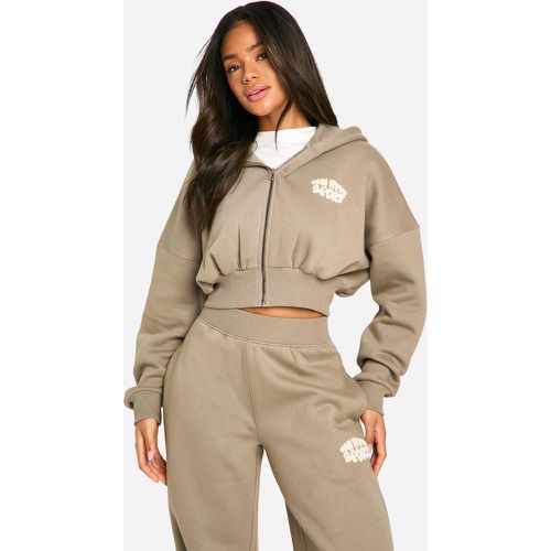 Felpa corta squadrata Dsgn Studio Sport con zip a bolle e cappuccio - boohoo - Modalova