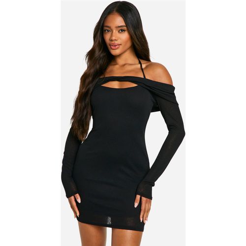 Textured Bardot Mini Dress, Negro - boohoo - Modalova