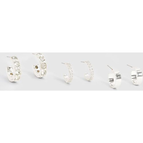 Pack De 3 Pendientes De Aro Plateados Con Adornos - boohoo - Modalova