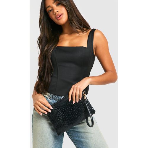 Bolso De Mano Efecto Cocodrilo Con Cremallera - boohoo - Modalova