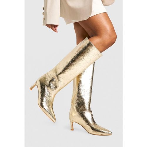 Textured Metallic Column Knee High Boots - boohoo - Modalova