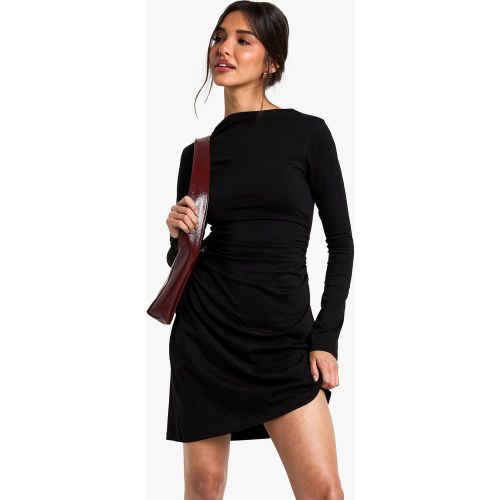 Vestido Camiseta Mini De Manga Larga Con Lateral Fruncido - boohoo - Modalova