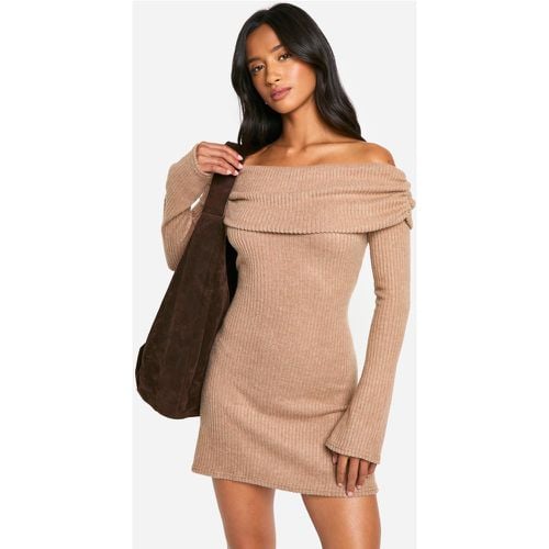 Vestido Petite Mini De Canalé Cardado Con Escote Bardot - boohoo - Modalova