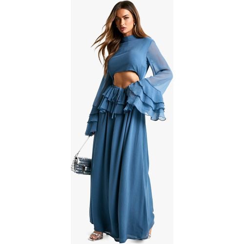 Vestito maxi in chiffon arricciato con maniche svasate e arricciature - boohoo - Modalova