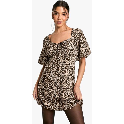 Vestido Mini De Leopardo Con Mangas Abullonadas - boohoo - Modalova