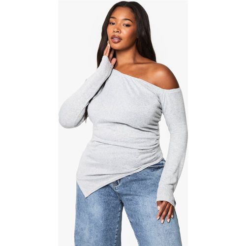 Top Plus Size a coste morbide con ruches - boohoo - Modalova