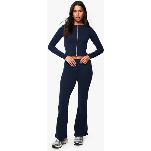 Top a coste in 2 toni con zip & pantaloni a zampa - boohoo - Modalova