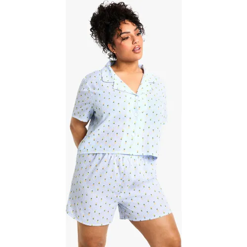 Pijama Plus De Pantalón Corto Y Camisa Con Estampado De Piñas - boohoo - Modalova