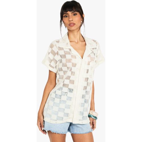 Camicia in maglia con trama, Bianco - boohoo - Modalova