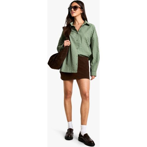 Camisa Oversize De Sirsaca Con Rayas Anchas Color Caqui - boohoo - Modalova