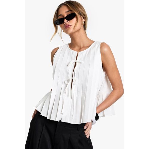 Top Efecto Lino Holgado Plisado Con Atadura Frontal - boohoo - Modalova