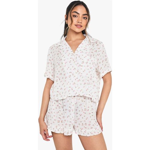 Pijama De Pantalón Corto Y Camisa Recta De Estopilla Con Estampado De Flores - boohoo - Modalova