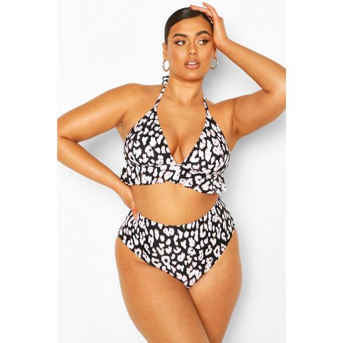 Bikini Plus Size a vita alta leopardato con arricciature - boohoo - Modalova