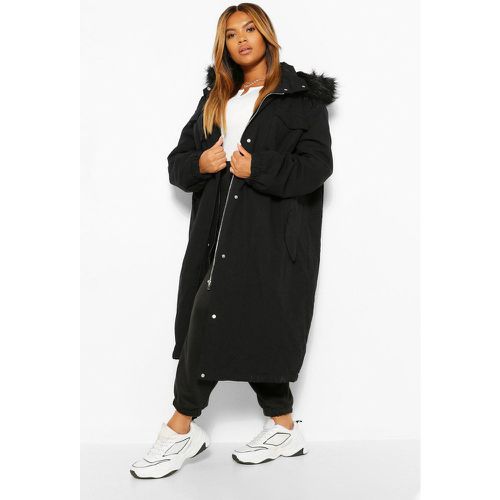 Parka Plus De Corte Largo Con Ribete De Pelo Sintético - boohoo - Modalova