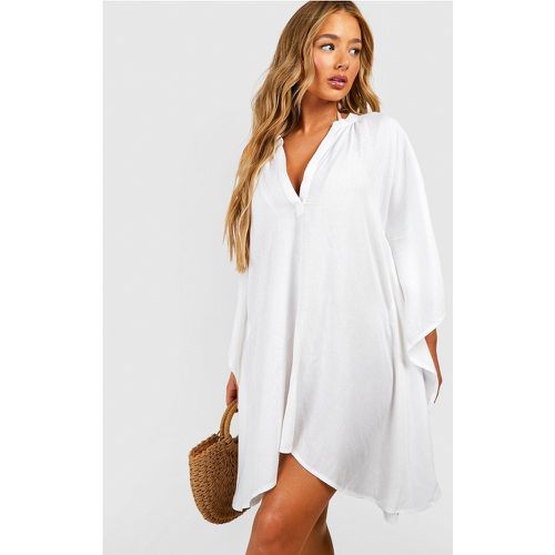 Kimono De Playa Efecto Lino, Blanco - boohoo - Modalova