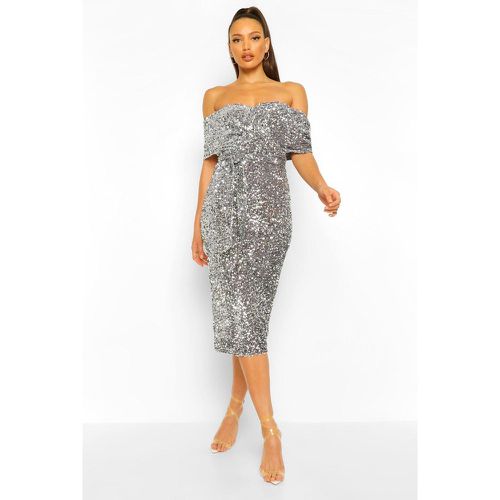 Vestito midi Tall con paillettes, scollo Bardot e cintura - boohoo - Modalova