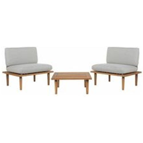 Lounge Set Hellbraun Akazienholz 3-Teilig 2 Sessel mit Couchtisch Auflagen Hellgrau Modern Outdoor Terrasse Balkon Gartenset Gartenmöbel Set - BELIANI - Modalova