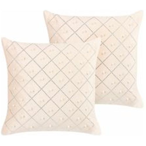 Dekokissen 2er Set in Beige aus Samt 45 x 45 cm Quadratisch mit Dekorativen Elementen Glamour Edel Elegant für Wohnzimmer Schlafzimmer - BELIANI - Modalova