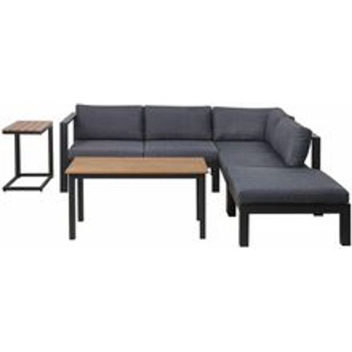 Lounge Set Schwarz Aluminium und Kunstholz mit Auflagen Grau Stoff Skandi Modern 5-Sitzer Ecksofa Ottomane und 2 Couchtische Terrasse Garten - BELIANI - Modalova