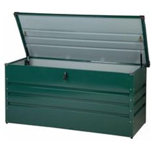 Gartentruhe Dunkelgrün Metall 400 l 132 x 62 cm Wasserdicht Abschließbar mit Deckel Garten Aufbewahrungsbox Gartenbox Kissenbox Auflagenbox - BELIANI - Modalova