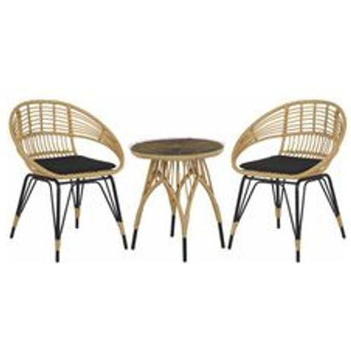 Balkonset Hellbraun Rattan Schwarzes Metall-Gestell Tisch mit Glasplatte 2 Sessel mit Sitzkissen Schwarz Terrasse Ausstattung Möbel Boho - BELIANI - Modalova