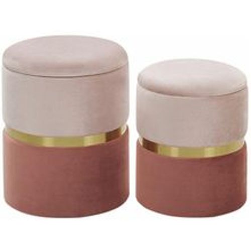 Pouf 2er Set Rosa aus Samtstoff mit Stauraum und mit goldener Note runde Form Wohnzimmer Schlafzimmer Flur Modern - BELIANI - Modalova