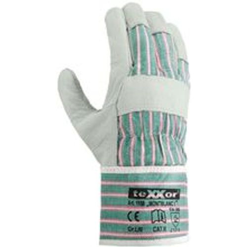 TeXXor® Rindvollleder-Handschuhe montblanc i, Leder Natur, Drell Grün/Rot-gestreift - Fashion24 DE - Modalova