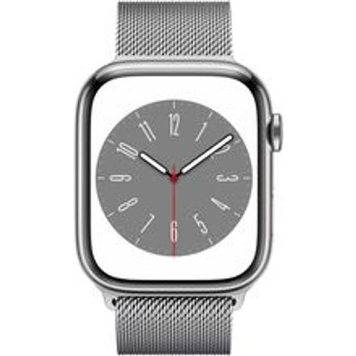 Watch Series 8 (2022) GPS + Cellular 45 mm - Rostfreier Stahl Silber - Milanaise Armband Grau - Apple - Modalova