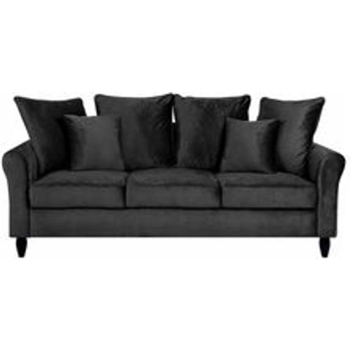 Sofa Schwarz Samtstoff 3-Sitzer Traditionell Modern Zierkissen Wohnzimmer - BELIANI - Modalova