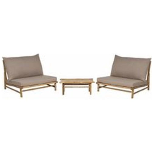 Lounge Set Hellbraun Bambusholz 3-Teilig mit Auflagen Taupe Stoff Rustikal Innen- und Außenbereich Outdoor Terrasse Ausstattung Sitzmöbel - BELIANI - Modalova