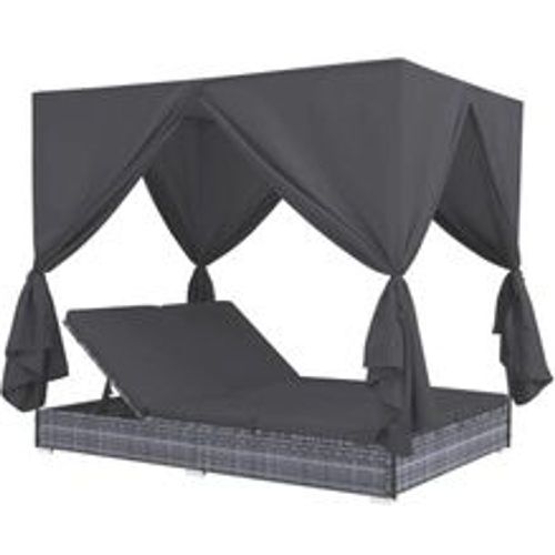 Outdoor-Lounge-Bett mit Vorhängen Poly Rattan Grau - VIDAXL - Modalova