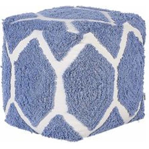 Pouf Beige und Blau Baumwolle 40 x 40 cm Quadratisch Strukturiert Boho für Wohnzimmer Schlafzimmer Deko Haushalt Wohnen - BELIANI - Modalova