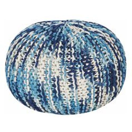 Pouf Weiß und Blau Baumwolle ⌀ 50 cm Rund Gefochten Gestrickt Strickhocker Strickpouf Boho für Wohnzimmer Schlafzimmer Deko Haushalt Wohnen - BELIANI - Modalova