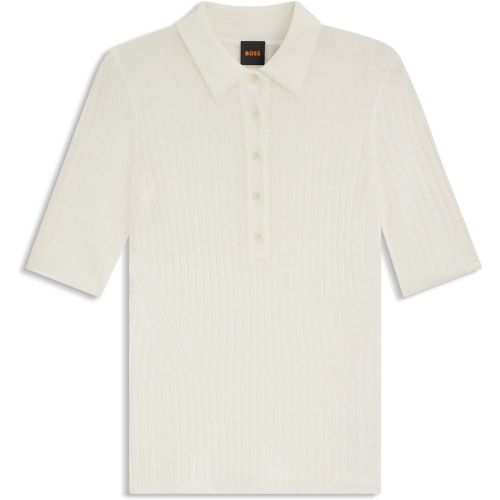 Polo en maille côtelée de laine vierge mélangée - Boss - Modalova