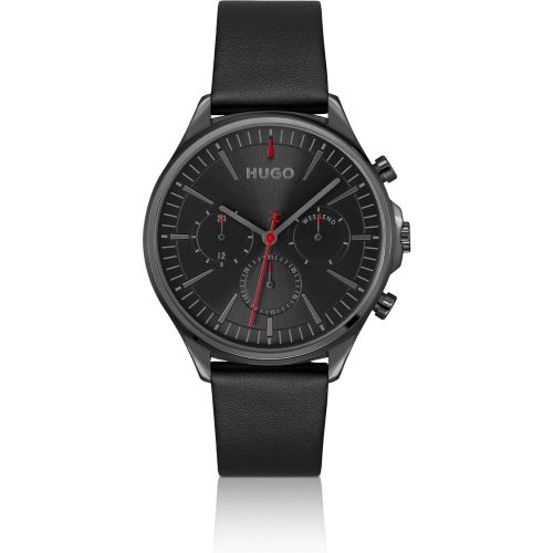 Montre en plaqué gris avec bracelet en cuir - HUGO - Modalova