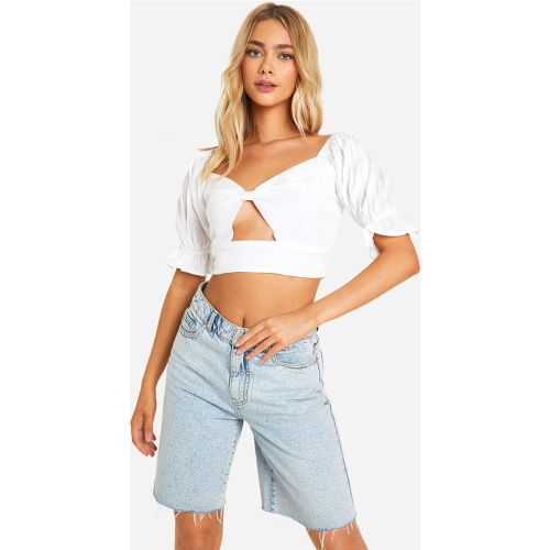 Corsé De Lino Con Mangas Abullonadas Y Escote Bardot - boohoo - Modalova