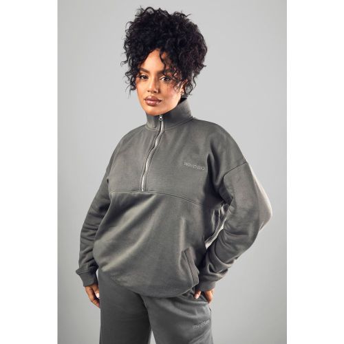 Sudadera Oversize Con Bordado Dsgn Studio Y Cremallera A La Mitad - boohoo - Modalova