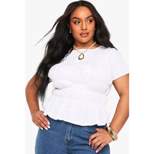 Blusa Plus De Algodón Fruncida Con Mangas Abullonadas - boohoo - Modalova