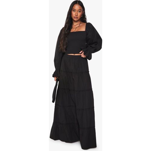 Falda Maxi Escalonada De Algodón Popelina - boohoo - Modalova