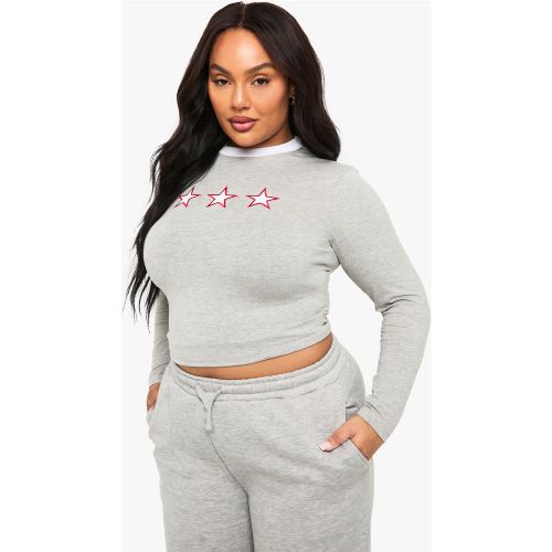 Top Plus Size a maniche lunghe con scritta ICON STAR - boohoo - Modalova