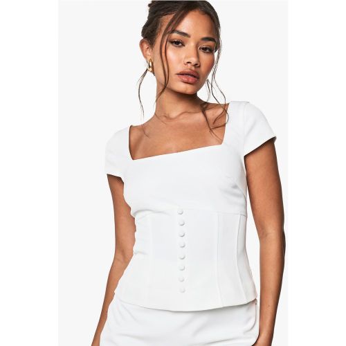 Top Entallado De Manga Corta Con Botones - boohoo - Modalova