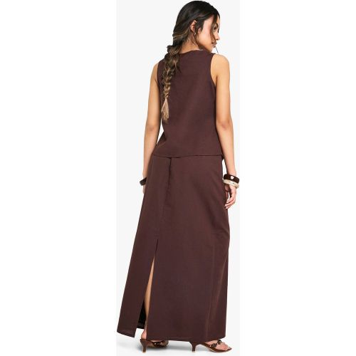 Gonna maxi in lino con spacco sul retro - boohoo - Modalova