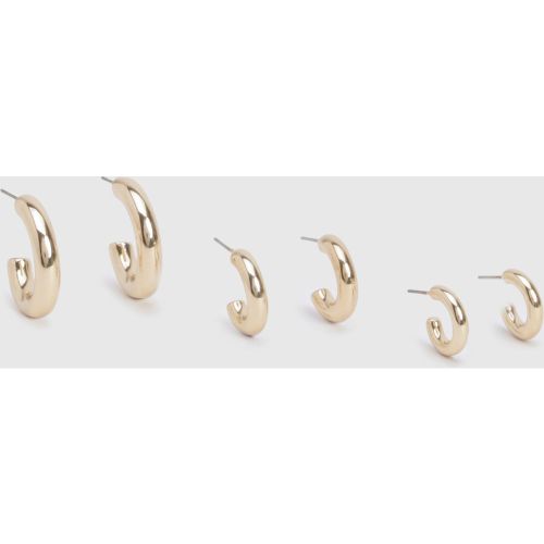 Pack De 3 Pares De Pendientes De Aro Dorados - boohoo - Modalova