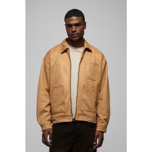 Giacca da lavoro oversize effetto coccodrillo in scamosciato sintetico con colletto - boohoo - Modalova