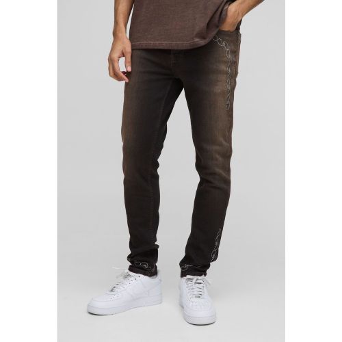 Jean skinny délavé à broderie bandana - 28R - Boohooman - Modalova