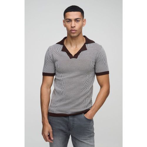 Polo Ajustado Al Músculo De Punto Y Canalé Con Solapas Y Cuello - boohoo - Modalova