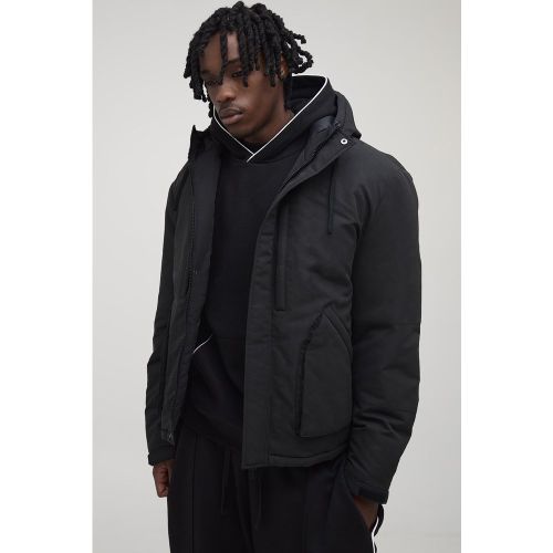 Tall Padded Drawcord Hooded Regular Fit Parka Coat In Black - boohoo - Modalova